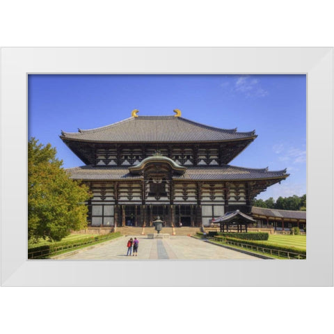 Japan, Nara, Nara Park Todai-ji Temple White Modern Wood Framed Art Print by Flaherty, Dennis