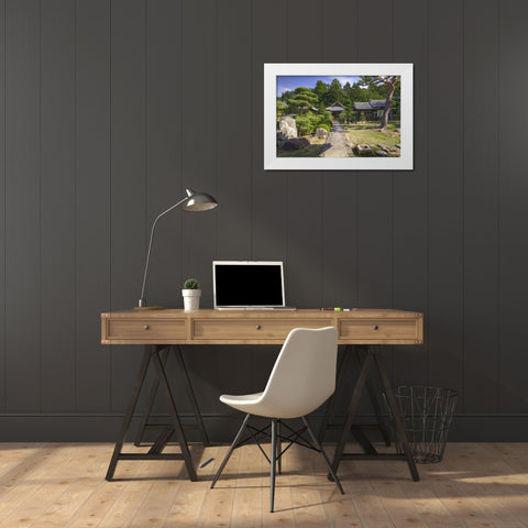 Japan, Nara Grounds of the Shingon-in Temple White Modern Wood Framed Art Print by Flaherty, Dennis