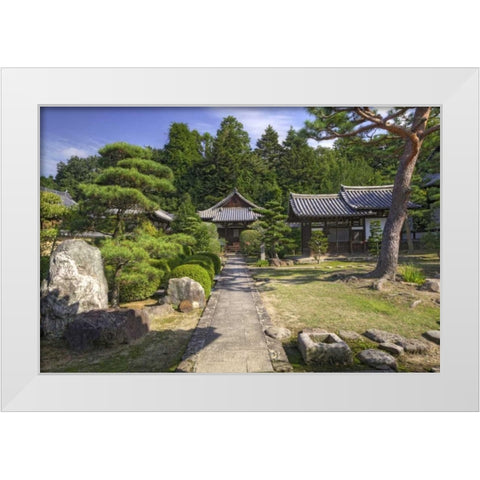 Japan, Nara Grounds of the Shingon-in Temple White Modern Wood Framed Art Print by Flaherty, Dennis