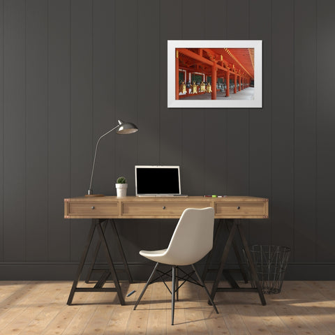 Japan, Nara Lanterns at Kasuga Taisha Shrine White Modern Wood Framed Art Print by Flaherty, Dennis