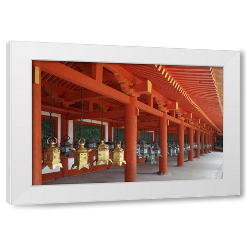 Japan, Nara Lanterns at Kasuga Taisha Shrine White Modern Wood Framed Art Print by Flaherty, Dennis