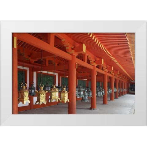 Japan, Nara Lanterns at Kasuga Taisha Shrine White Modern Wood Framed Art Print by Flaherty, Dennis