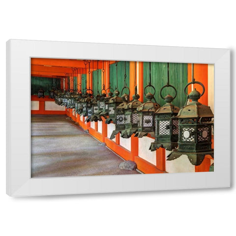 Japan, Nara Lanterns at Kasuga Taisha Shrine White Modern Wood Framed Art Print by Flaherty, Dennis