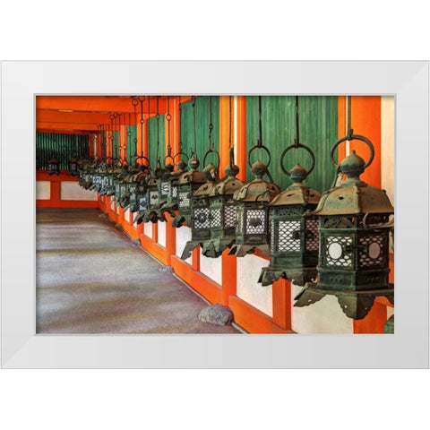 Japan, Nara Lanterns at Kasuga Taisha Shrine White Modern Wood Framed Art Print by Flaherty, Dennis