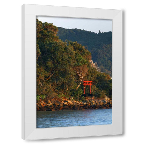 Japan, Wakagama A Torii Gate on hillside White Modern Wood Framed Art Print by Flaherty, Dennis