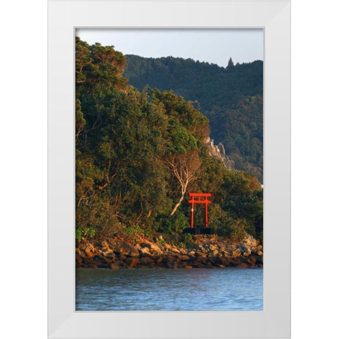 Japan, Wakagama A Torii Gate on hillside White Modern Wood Framed Art Print by Flaherty, Dennis