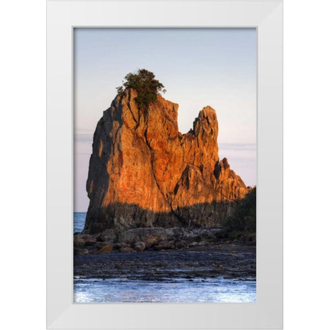 Japan, Wakagama  Hashiguiiwa Rocks at sunset White Modern Wood Framed Art Print by Flaherty, Dennis