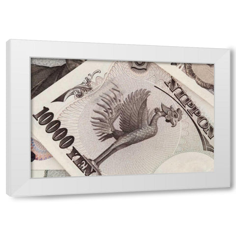 Japan Detail of Japanese paper currency, the Yen White Modern Wood Framed Art Print by Flaherty, Dennis