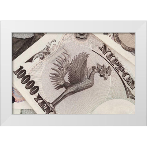 Japan Detail of Japanese paper currency, the Yen White Modern Wood Framed Art Print by Flaherty, Dennis