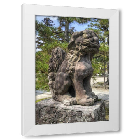 Japan Lion/Dog idol at Chionji Temple White Modern Wood Framed Art Print by Flaherty, Dennis