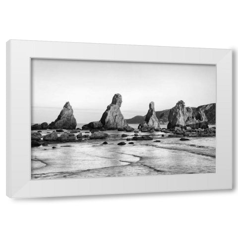 Japan, Kushimoto Hashigui-iwa Rocks on the shore White Modern Wood Framed Art Print by Flaherty, Dennis