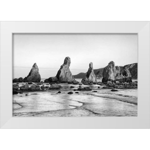 Japan, Kushimoto Hashigui-iwa Rocks on the shore White Modern Wood Framed Art Print by Flaherty, Dennis