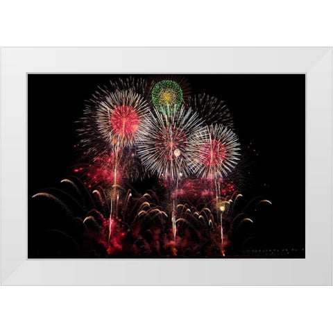 An exploding display of fireworks in Nagano City-Japan White Modern Wood Framed Art Print by Haddad, Sheila