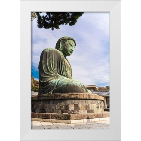 The Daibutsu-or big buddha-of the Buddhist Temple in Kamakura-Japan White Modern Wood Framed Art Print by Haddad, Sheila