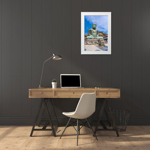 The Daibutsu-or big buddha-of the Buddhist Temple in Kamakura-Japan White Modern Wood Framed Art Print by Haddad, Sheila