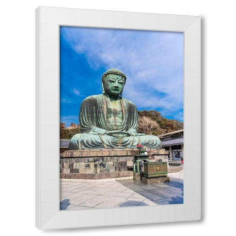 The Daibutsu-or big buddha-of the Buddhist Temple in Kamakura-Japan White Modern Wood Framed Art Print by Haddad, Sheila