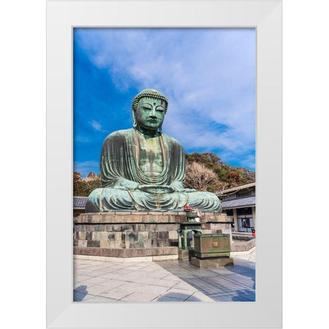 The Daibutsu-or big buddha-of the Buddhist Temple in Kamakura-Japan White Modern Wood Framed Art Print by Haddad, Sheila