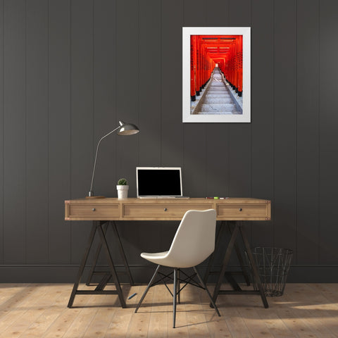 Famous Torii-or gates of the entrance to the Hie Shrine in Tokyo-Japan White Modern Wood Framed Art Print by Haddad, Sheila