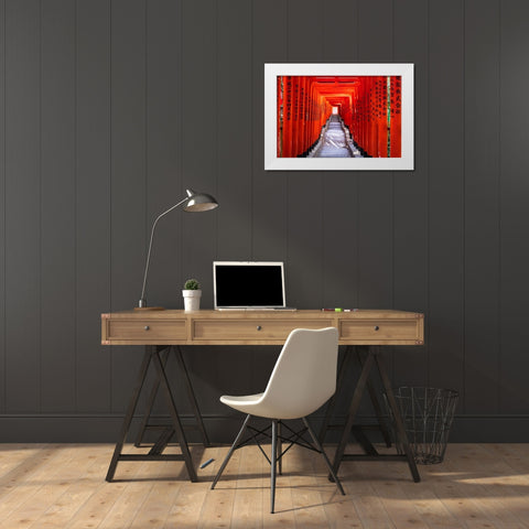 Famous Torii-or gates of the entrance to the Hie Shrine in Tokyo-Japan White Modern Wood Framed Art Print by Haddad, Sheila