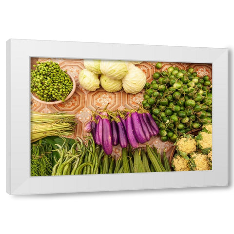 Food at market-Vientiane-Capital of Laos-Southeast Asia White Modern Wood Framed Art Print by Haseltine, Tom