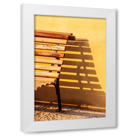 Bench and shadow. White Modern Wood Framed Art Print by Haseltine, Tom