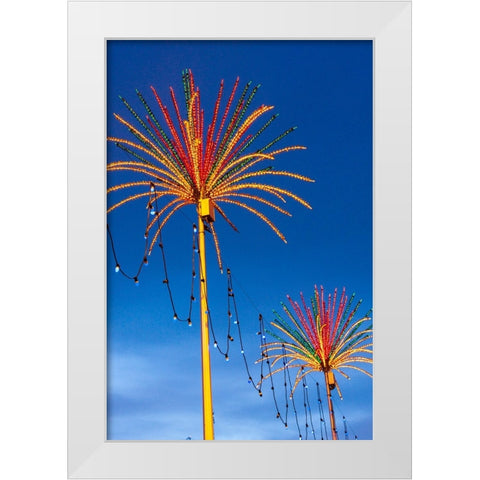 Kuala Lumpur- West Malaysia. Colorful lights looking like palm trees. White Modern Wood Framed Art Print by Haseltine, Tom
