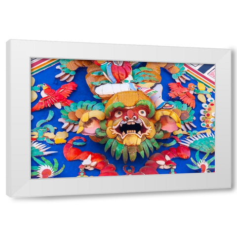 Malaysia- Malacca (Melaka). The Cheng Hoon Teng temple- painted carving on building. White Modern Wood Framed Art Print by Haseltine, Tom