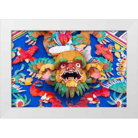 Malaysia- Malacca (Melaka). The Cheng Hoon Teng temple- painted carving on building. White Modern Wood Framed Art Print by Haseltine, Tom