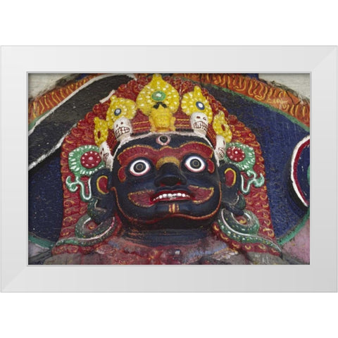 Nepal, Kathmandu, Statue of Kalbairab at a shrine White Modern Wood Framed Art Print by Satushek, Steve