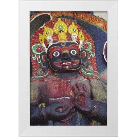 Nepal, Kathmandu, Statue of Kalbairab at a Shrine White Modern Wood Framed Art Print by Satushek, Steve
