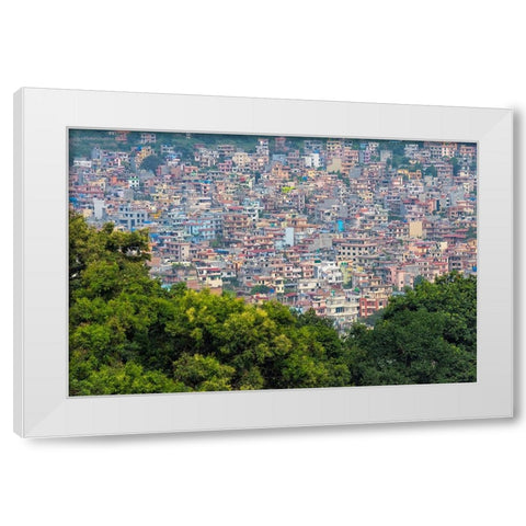 Cityscape of Kathmandu in Kathmandu Valley-Nepal White Modern Wood Framed Art Print by Su, Keren