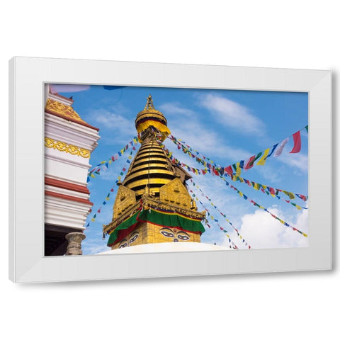 Stupa of Swayambhunath-Kathmandu-Nepal White Modern Wood Framed Art Print by Su, Keren