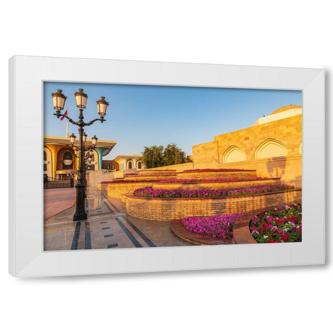 Middle East-Arabian Peninsula-Oman-Muscat-Al Alam Palace in Muscat White Modern Wood Framed Art Print by Wilson, Emily M.