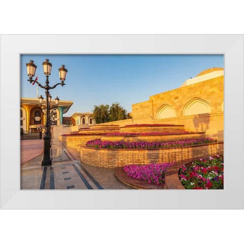 Middle East-Arabian Peninsula-Oman-Muscat-Al Alam Palace in Muscat White Modern Wood Framed Art Print by Wilson, Emily M.