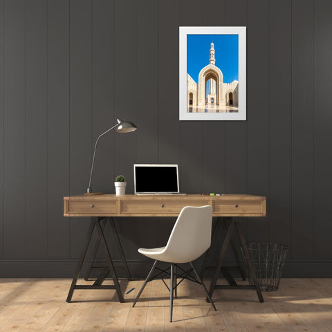Middle East-Arabian Peninsula-Oman-Muscat-Entrance to the Sultan Qaboos Grand Mosque in Muscat White Modern Wood Framed Art Print by Wilson, Emily M.