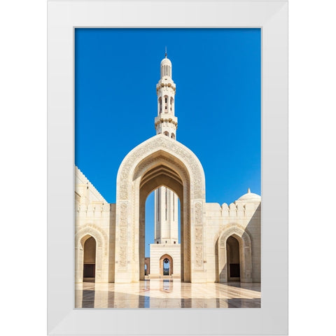 Middle East-Arabian Peninsula-Oman-Muscat-Entrance to the Sultan Qaboos Grand Mosque in Muscat White Modern Wood Framed Art Print by Wilson, Emily M.