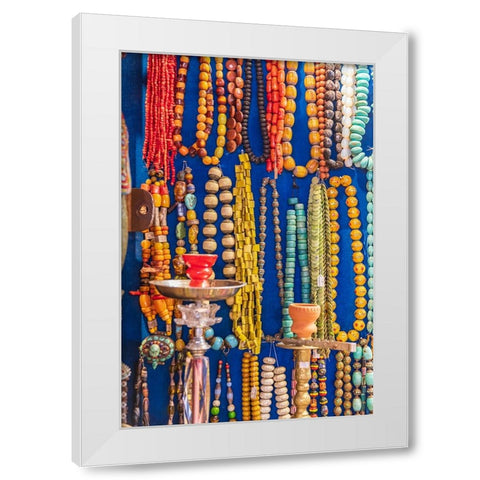 Middle East-Arabian Peninsula-Oman-Muscat-Muttrah-Beaded necklaces for sale at the Muttrah souk White Modern Wood Framed Art Print by Wilson, Emily M.