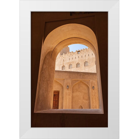 Middle East-Arabian Peninsula-Oman-Ad Dakhiliyah-Bahla-View through a window in Jabreen Castle White Modern Wood Framed Art Print by Wilson, Emily M.