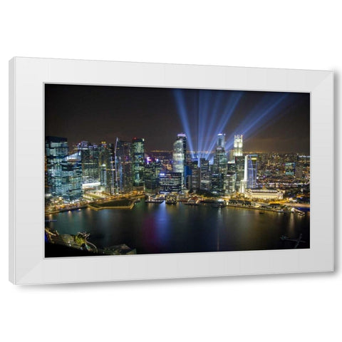 Singapore Downtown overview at night White Modern Wood Framed Art Print by Zuckerman, Jim