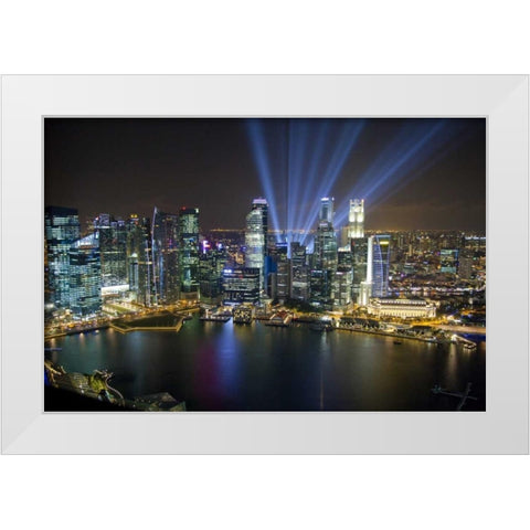 Singapore Downtown overview at night White Modern Wood Framed Art Print by Zuckerman, Jim