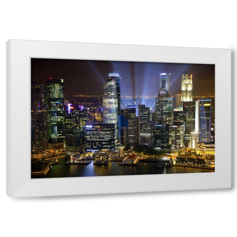 Singapore Downtown overview at night White Modern Wood Framed Art Print by Zuckerman, Jim