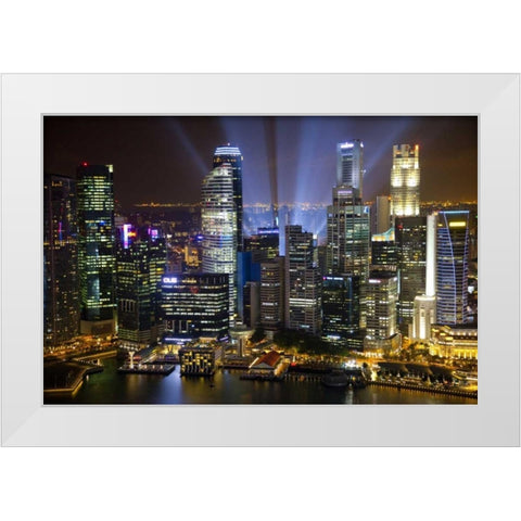 Singapore Downtown overview at night White Modern Wood Framed Art Print by Zuckerman, Jim