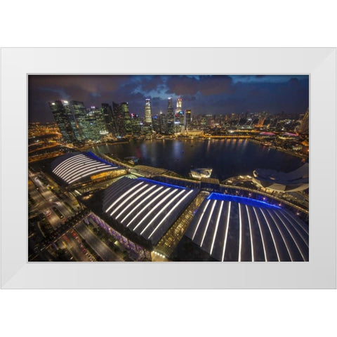 Singapore Downtown overview at night White Modern Wood Framed Art Print by Zuckerman, Jim