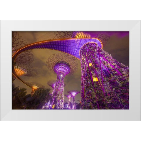 Singapore Garden by the Sea towers at night White Modern Wood Framed Art Print by Zuckerman, Jim