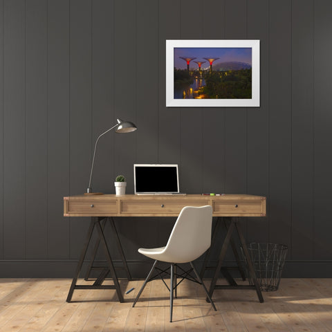 Singapore Garden by the Sea towers at night White Modern Wood Framed Art Print by Zuckerman, Jim