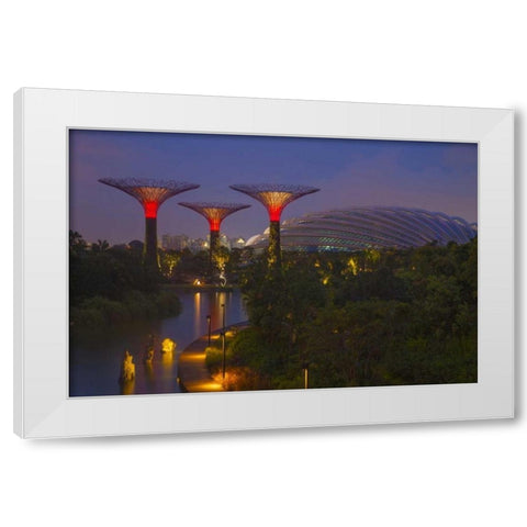 Singapore Garden by the Sea towers at night White Modern Wood Framed Art Print by Zuckerman, Jim