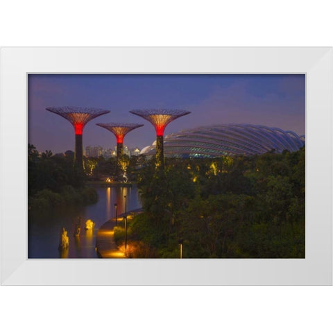 Singapore Garden by the Sea towers at night White Modern Wood Framed Art Print by Zuckerman, Jim