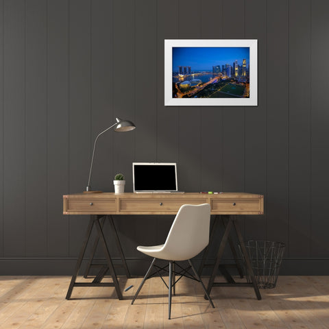 Singapore Downtown overview at night White Modern Wood Framed Art Print by Zuckerman, Jim