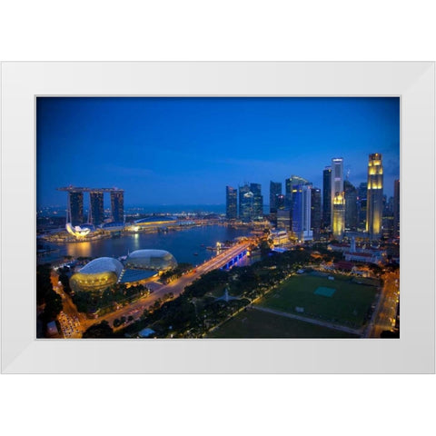 Singapore Downtown overview at night White Modern Wood Framed Art Print by Zuckerman, Jim
