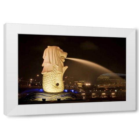 Singapore Merlion statue spewing water White Modern Wood Framed Art Print by Zuckerman, Jim